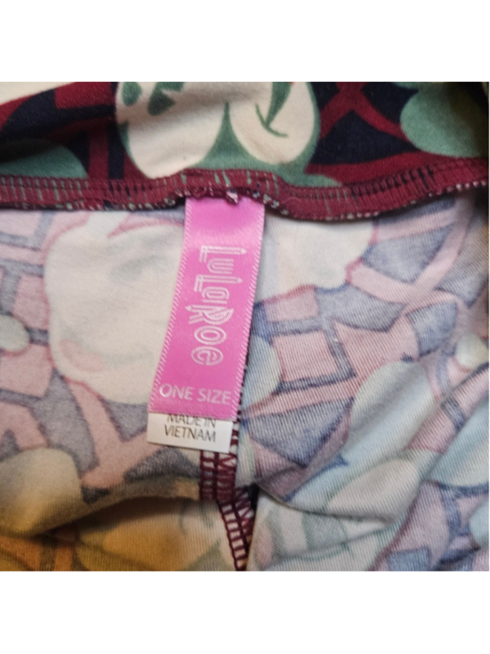 LuLaRoe Disney Mickey Mouse One Size Burgundy Teal Geometric Leggings - Picture 3 of 5